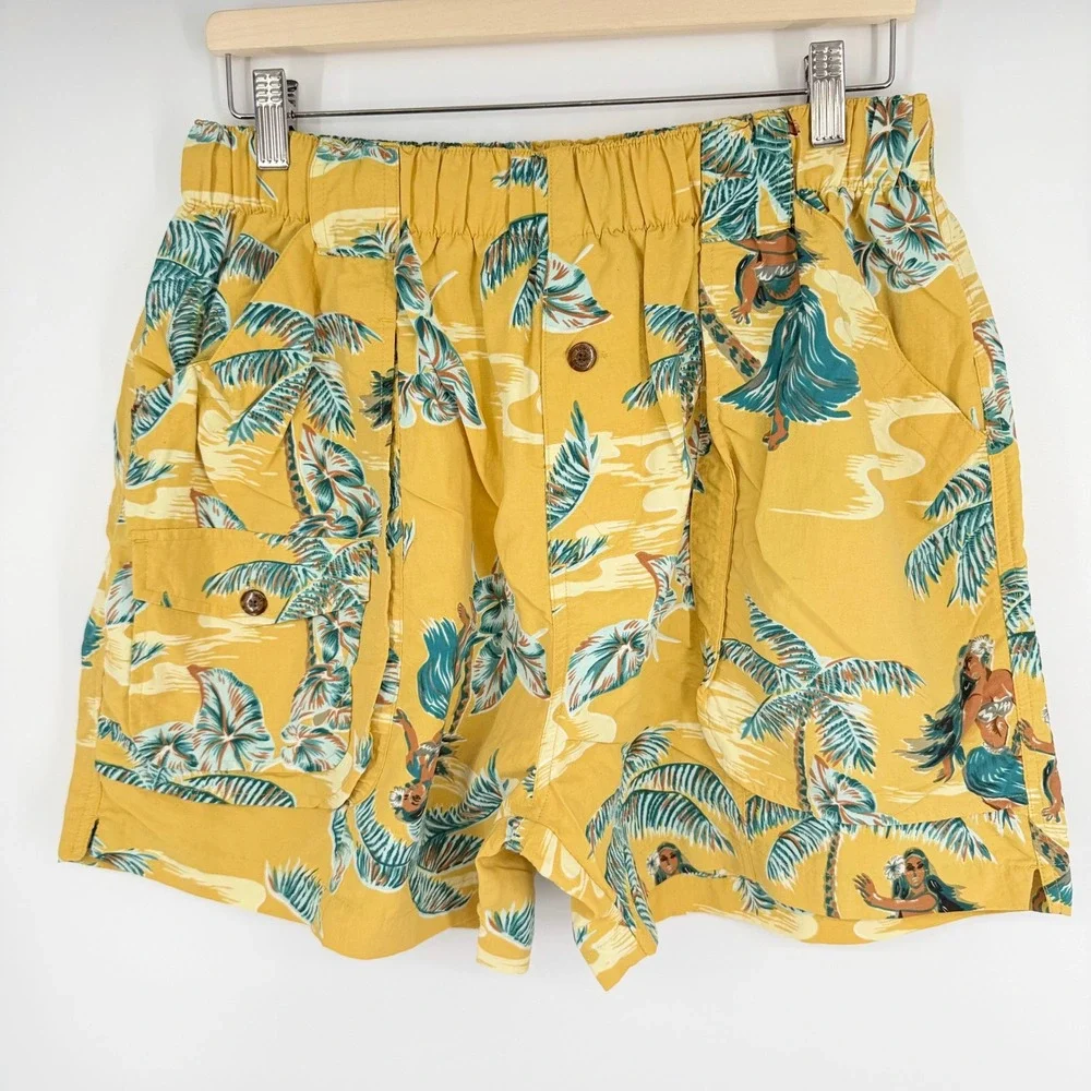Vintage Tommy Bahama Men's Hawaiian Hula Girl Swim Trunks Shorts L Yellow Retro